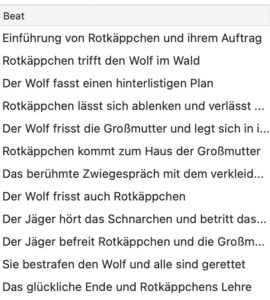 Die dramaturgischen Einheiten (Beats) von "Rotkäppchen"
