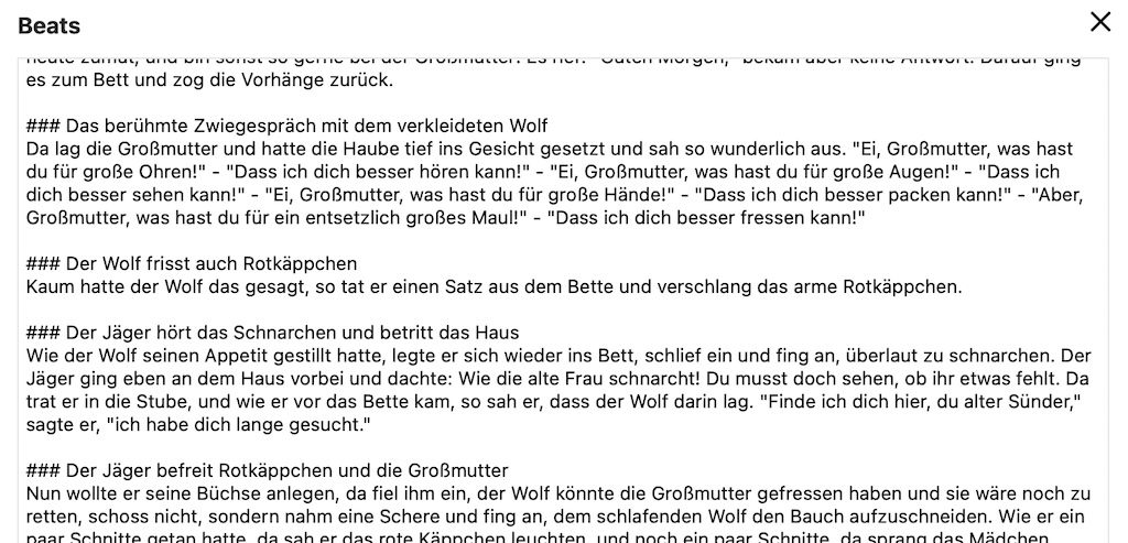 Details zu den Beats mit Originaltext