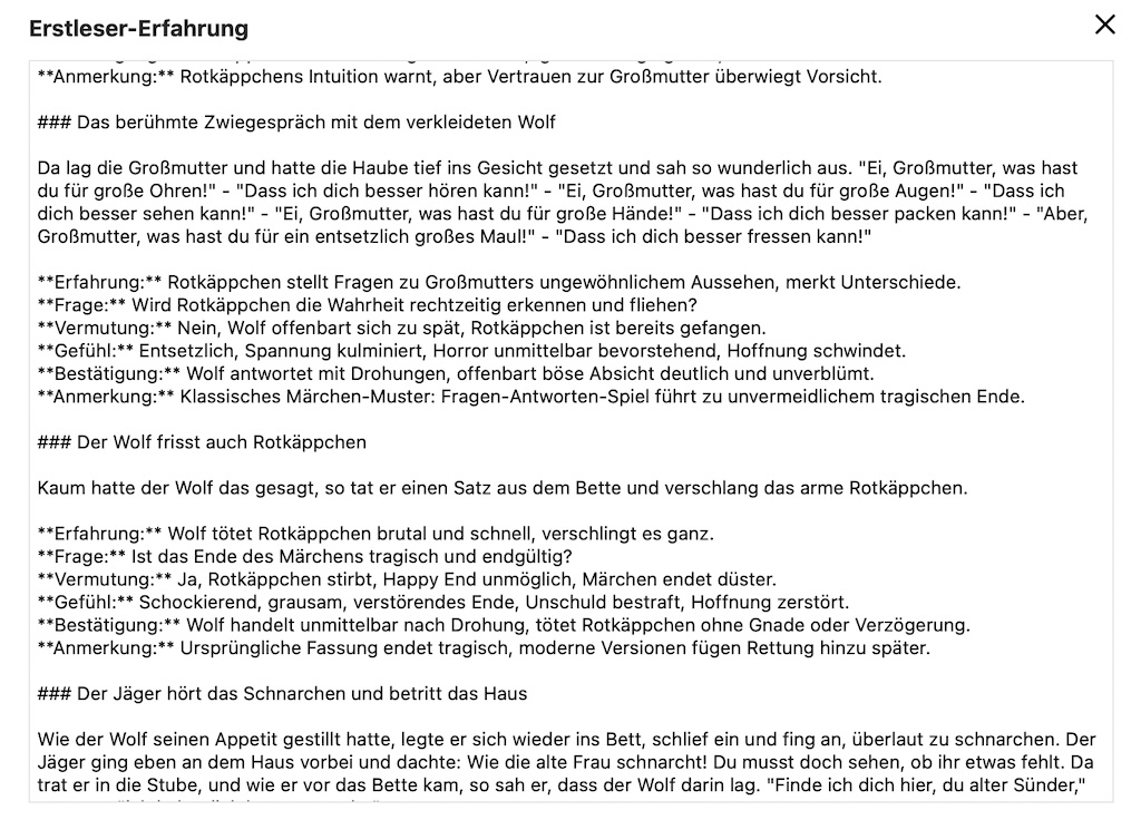 Details zur Erstlesererfahrung inkl. Originaltext